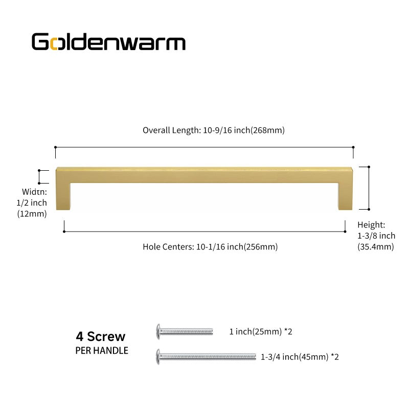 goldenwarm Antique Brushed Brass Modern Cabinet Hardware 10in Drawer Handles - LSJ12GD256 Pack of 5 Top Drawer Pulls for Kitchen Bedroom Bathroom Closet - Image 2